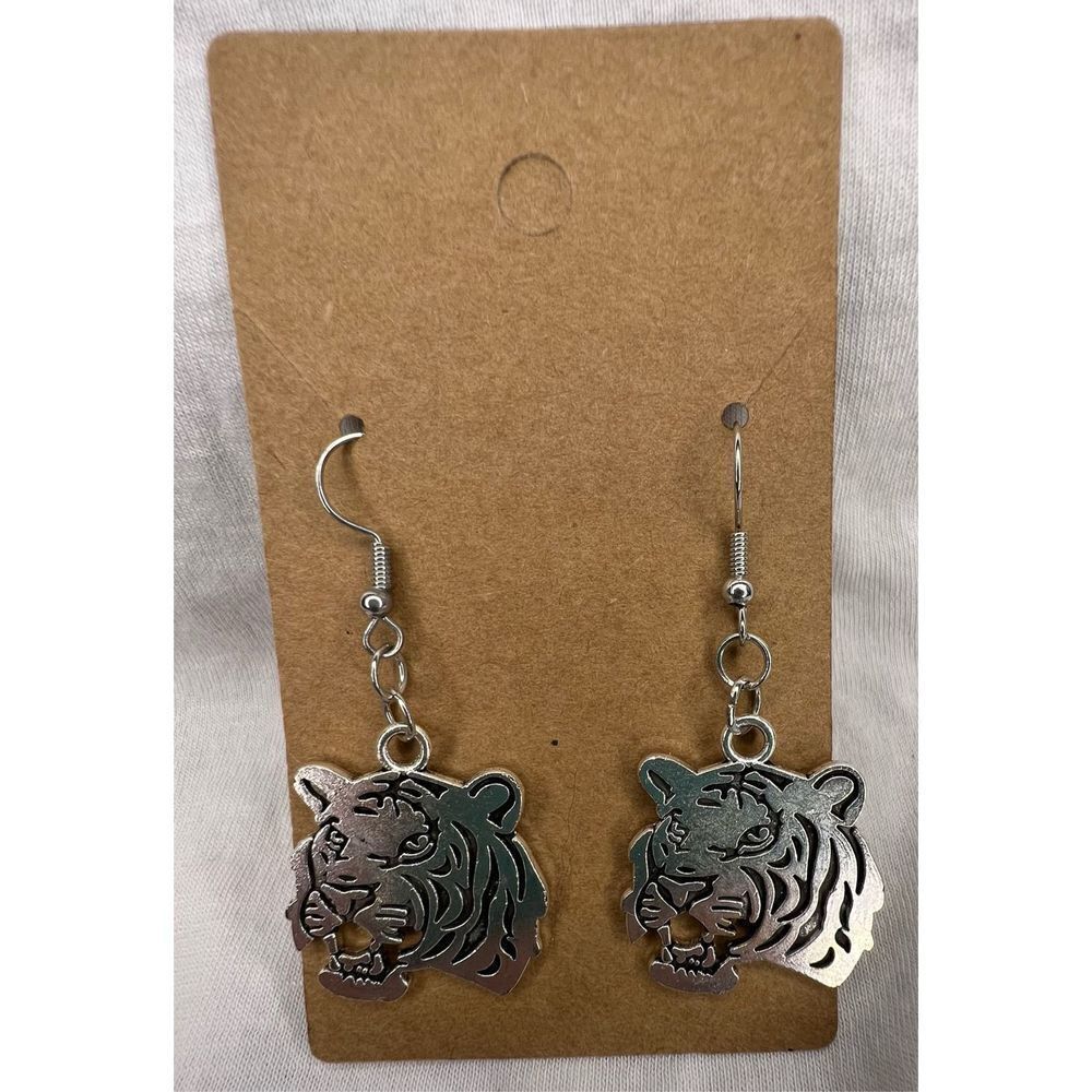 Handmade Silver Dangly Tiger Earrings